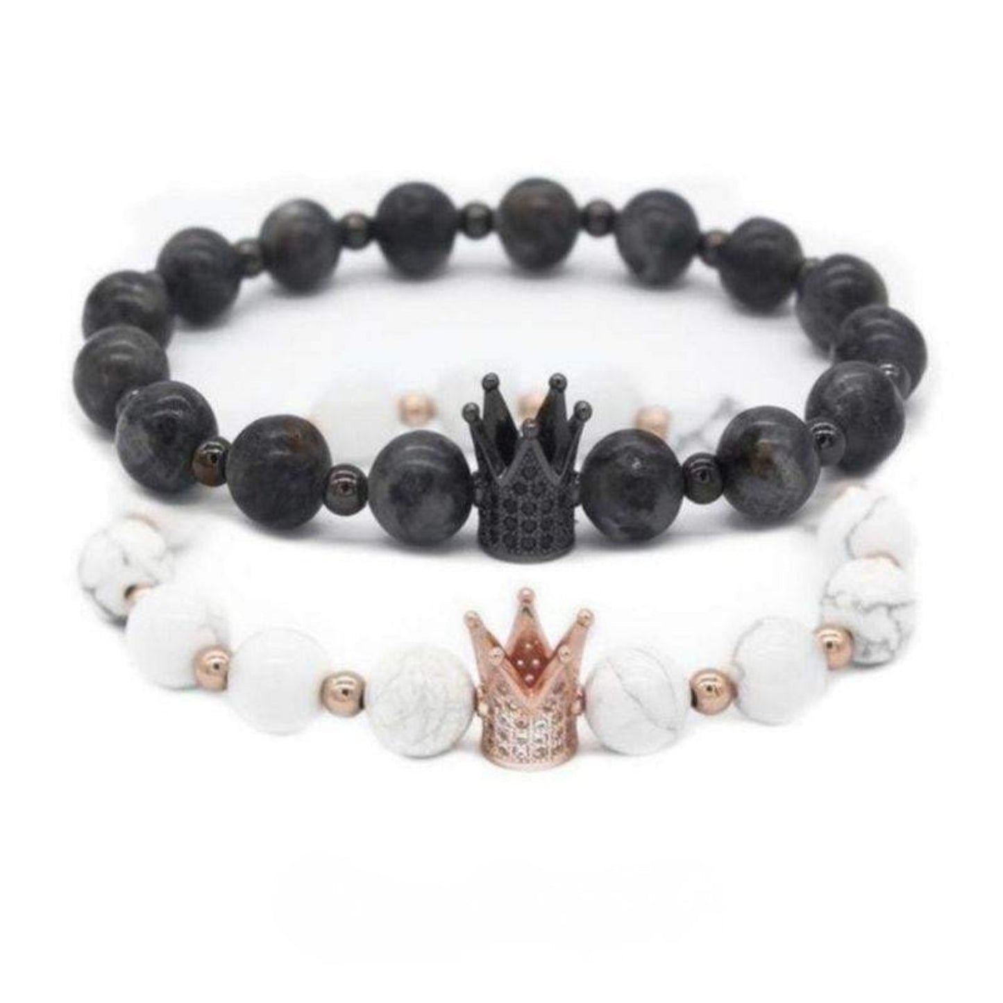 Natural Stone Crown Distance Bracelets for Couples
