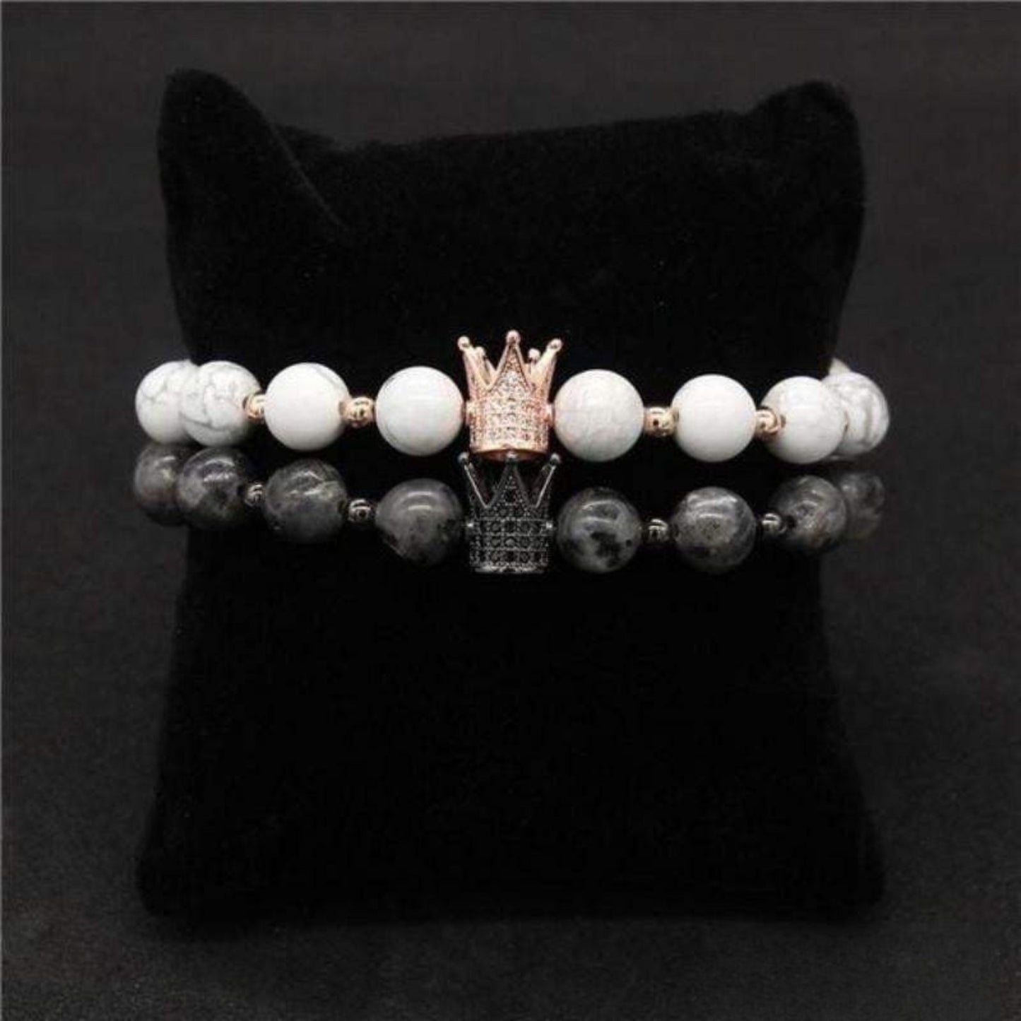 Natural Stone Crown Distance Bracelets for Couples