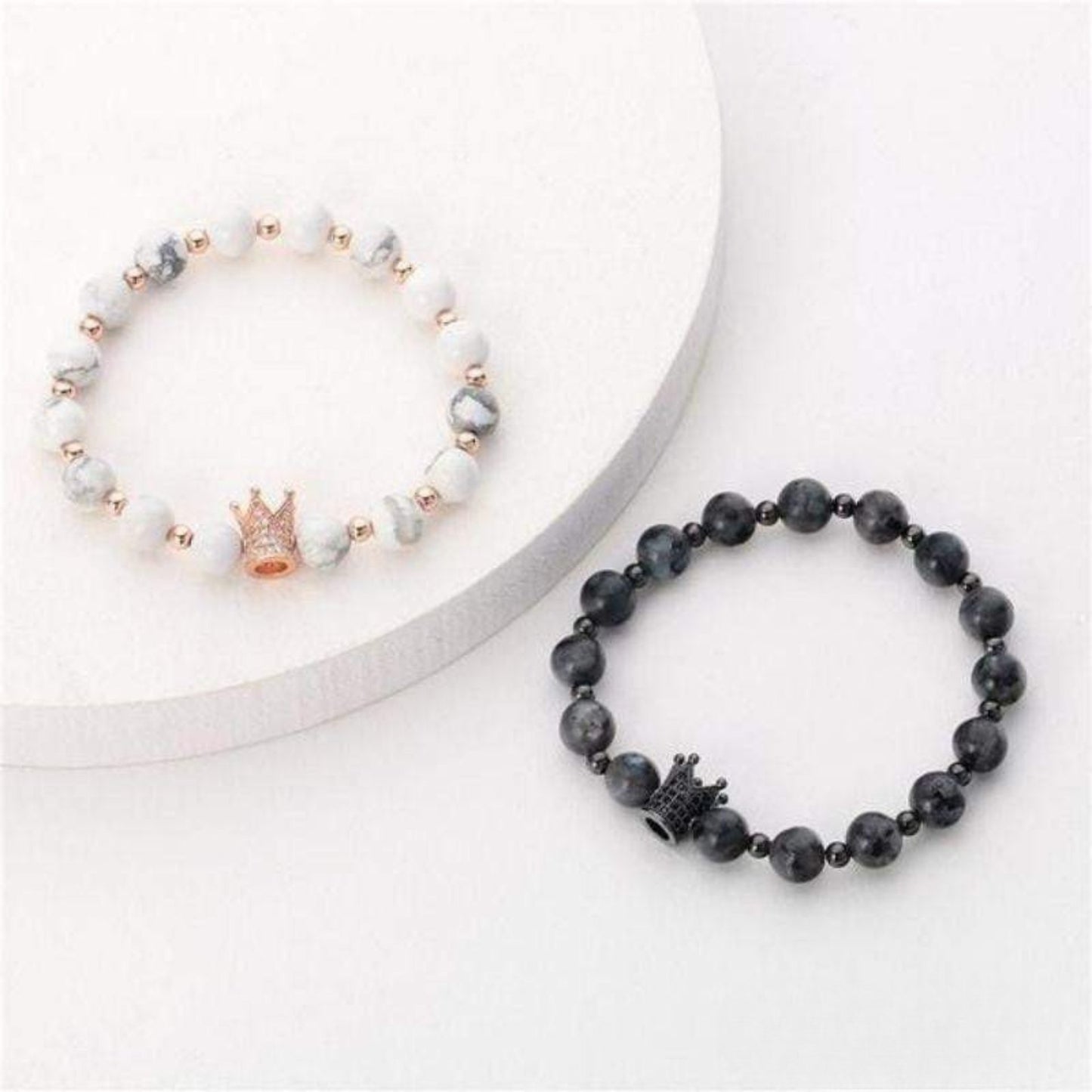 Natural Stone Crown Distance Bracelets for Couples
