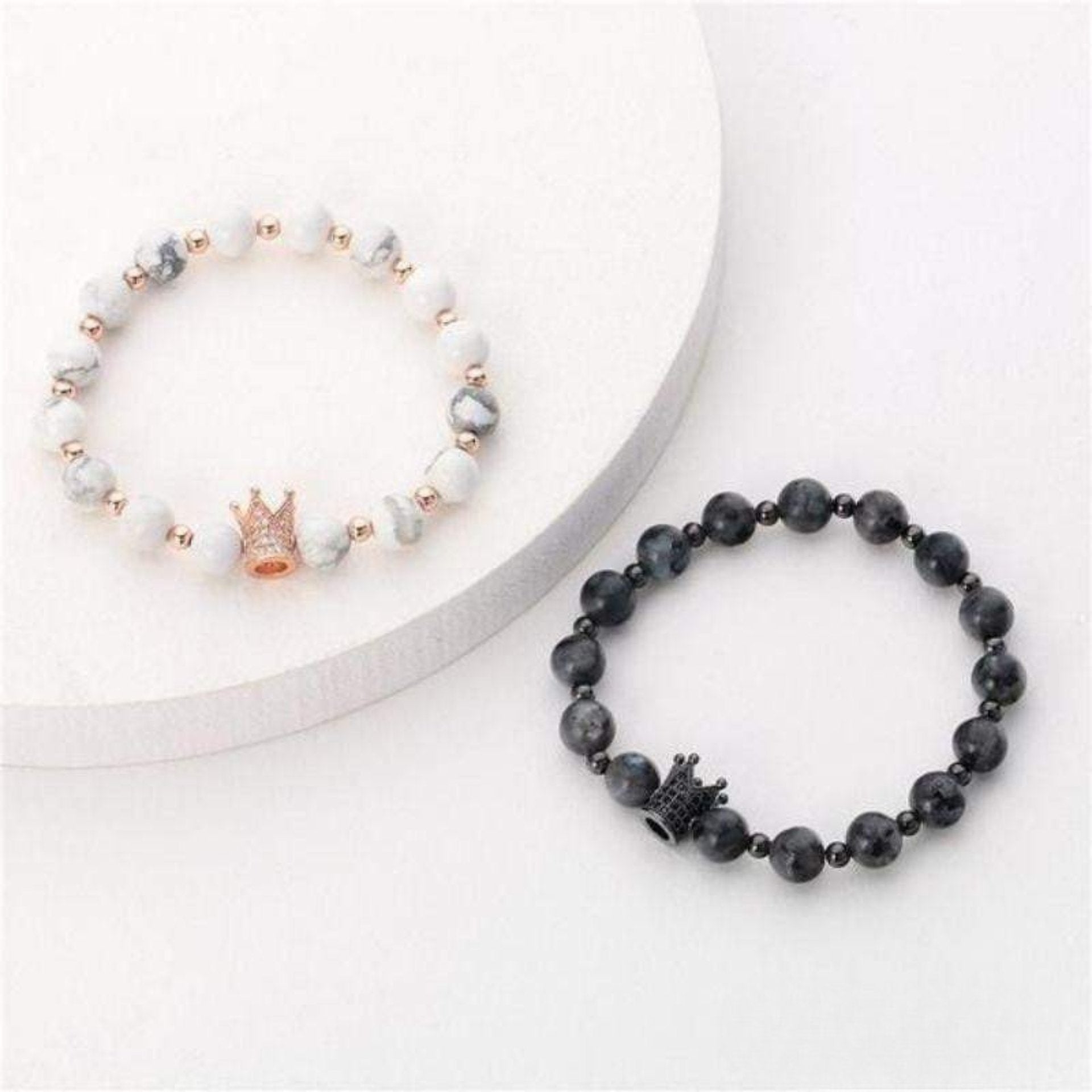 Natural Stone Crown Distance Bracelets for Couples