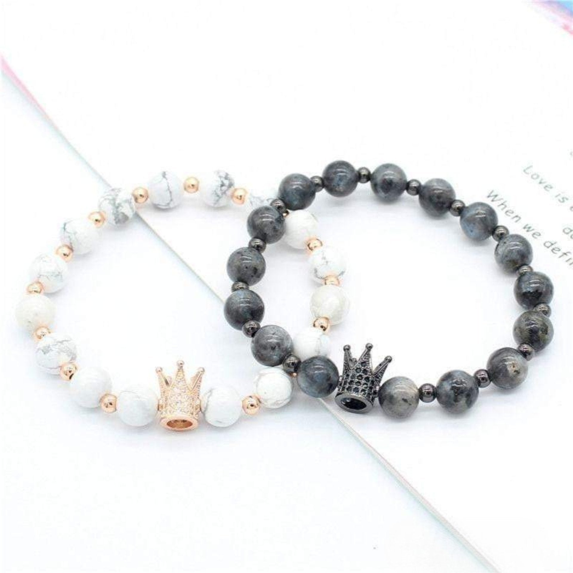 Natural Stone Crown Distance Bracelets for Couples