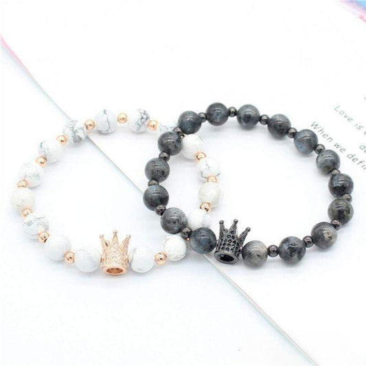 Natural Stone Crown Distance Bracelets for Couples