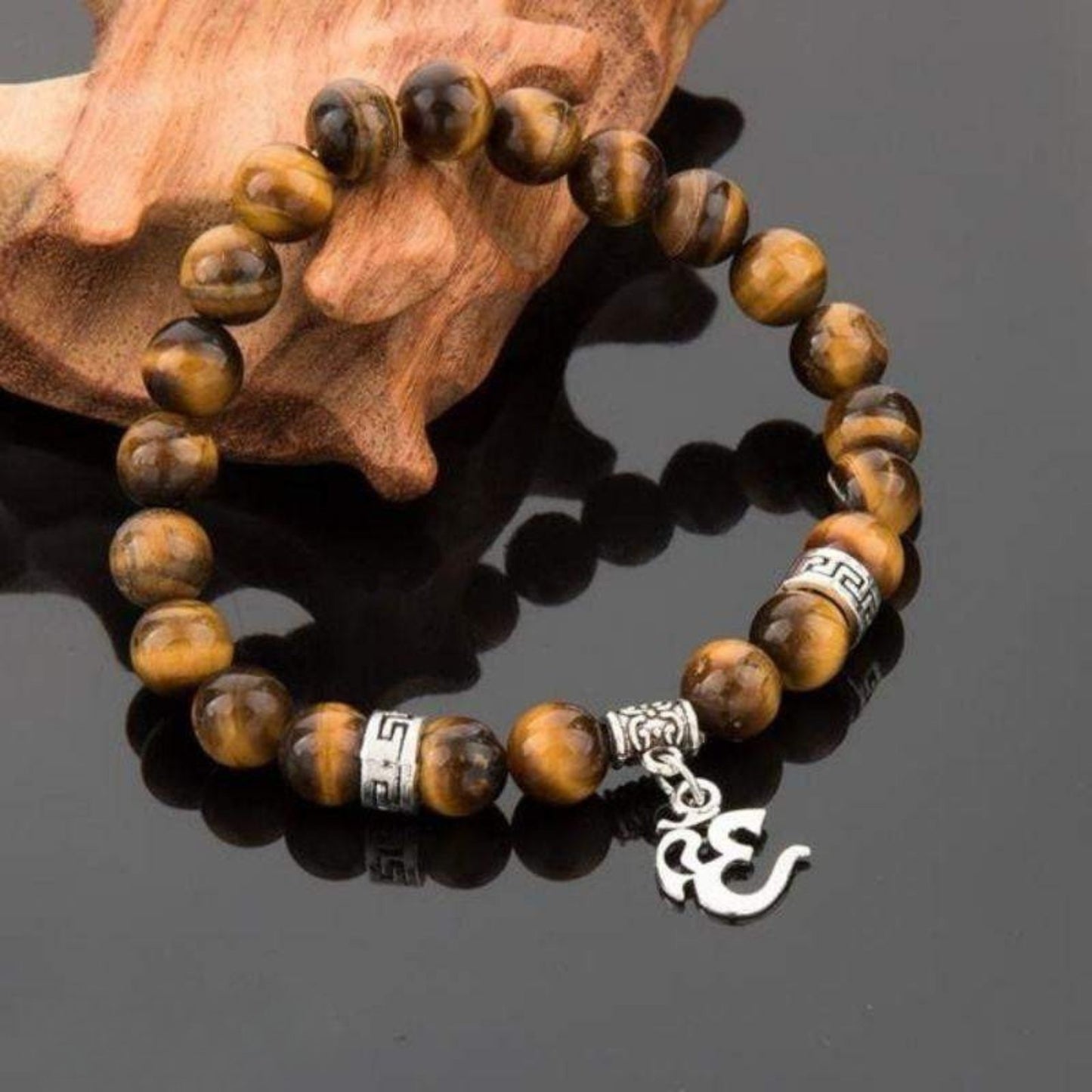 OM bracelet in tiger eye and silver