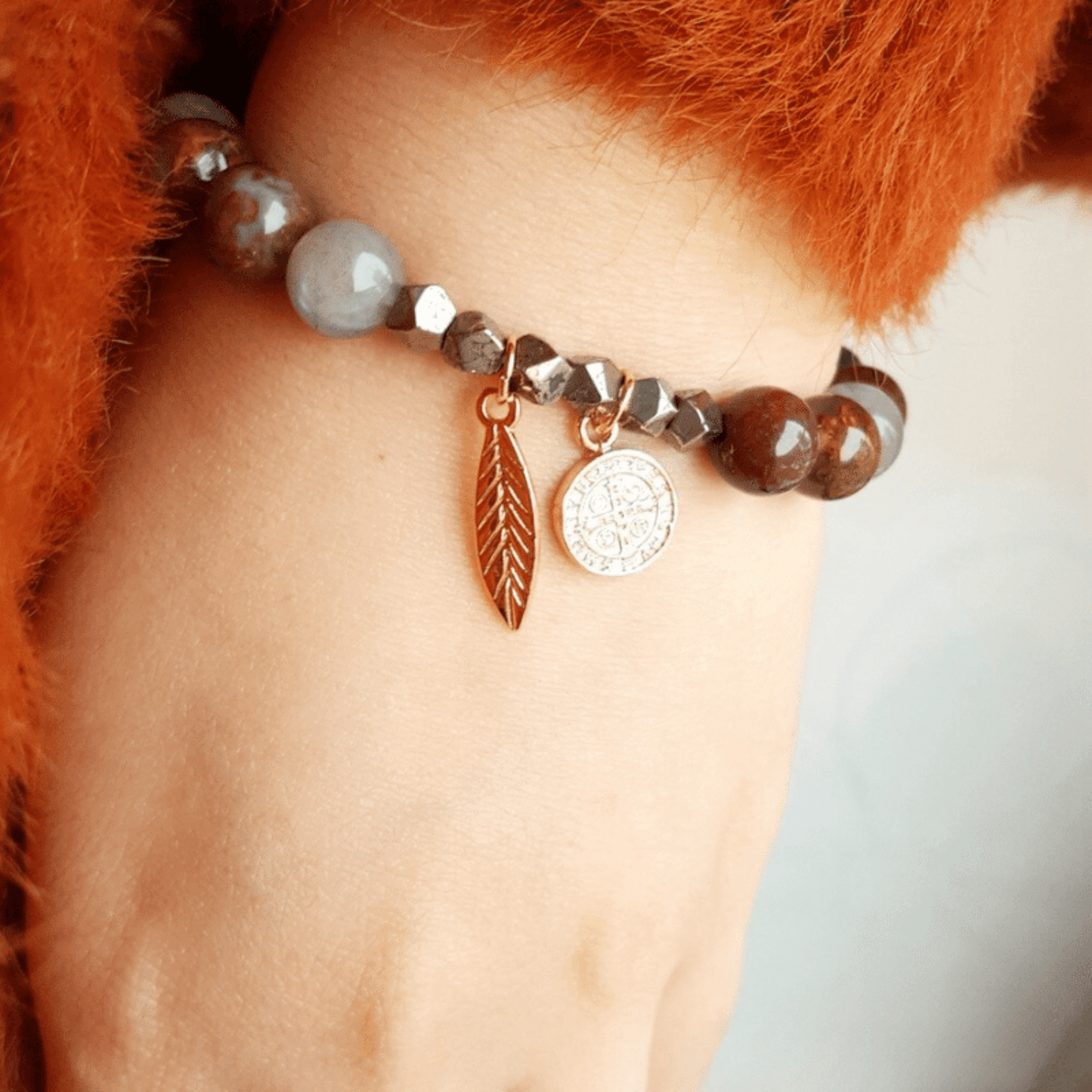 Pietersite, labradorite and pyrite bracelet