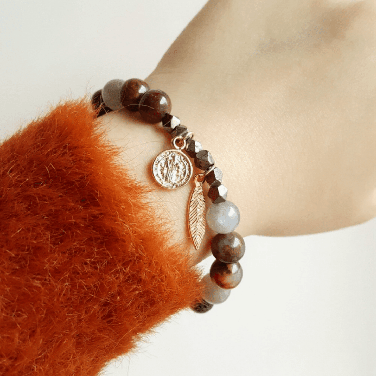 Pietersite, labradorite and pyrite bracelet