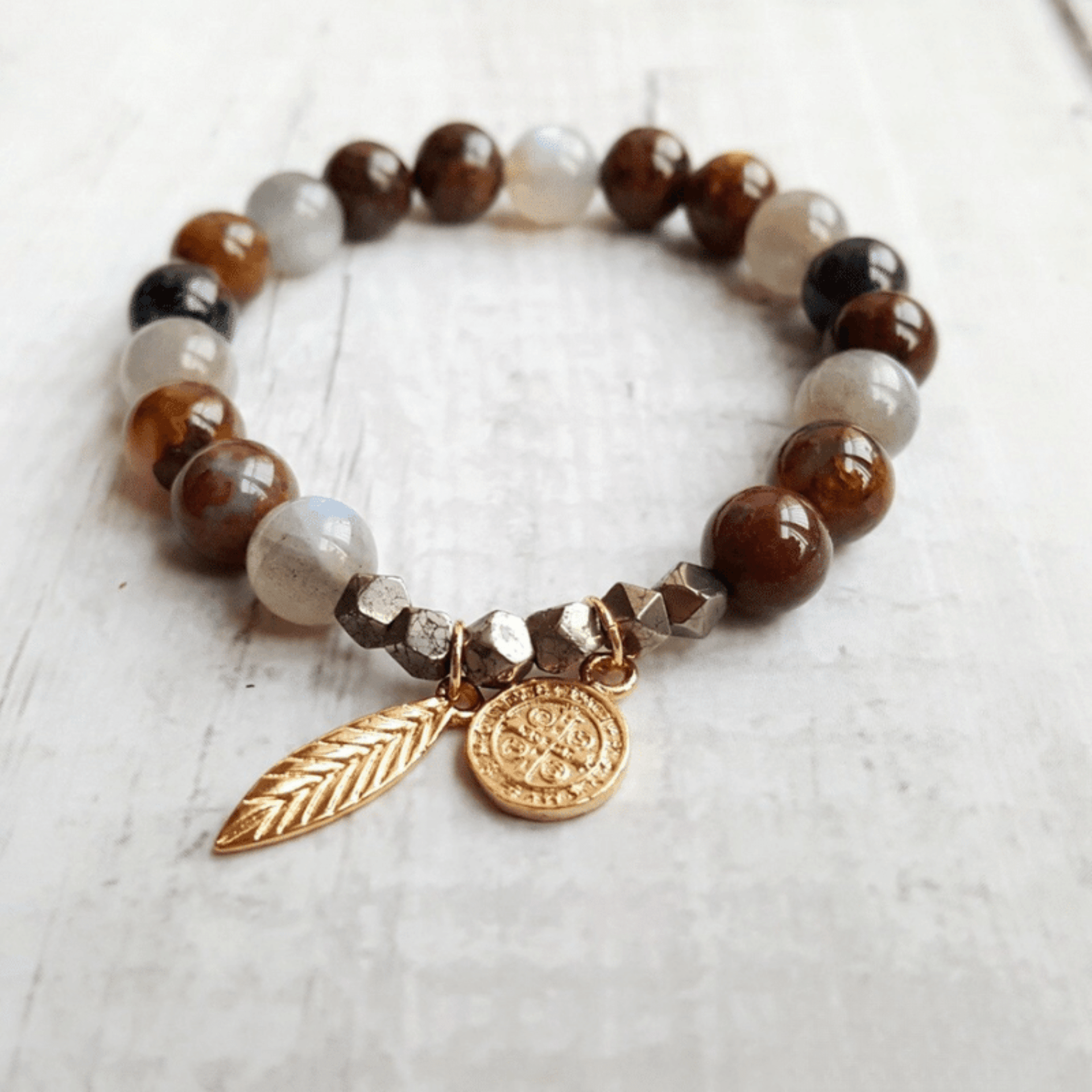 Pietersite, labradorite and pyrite bracelet