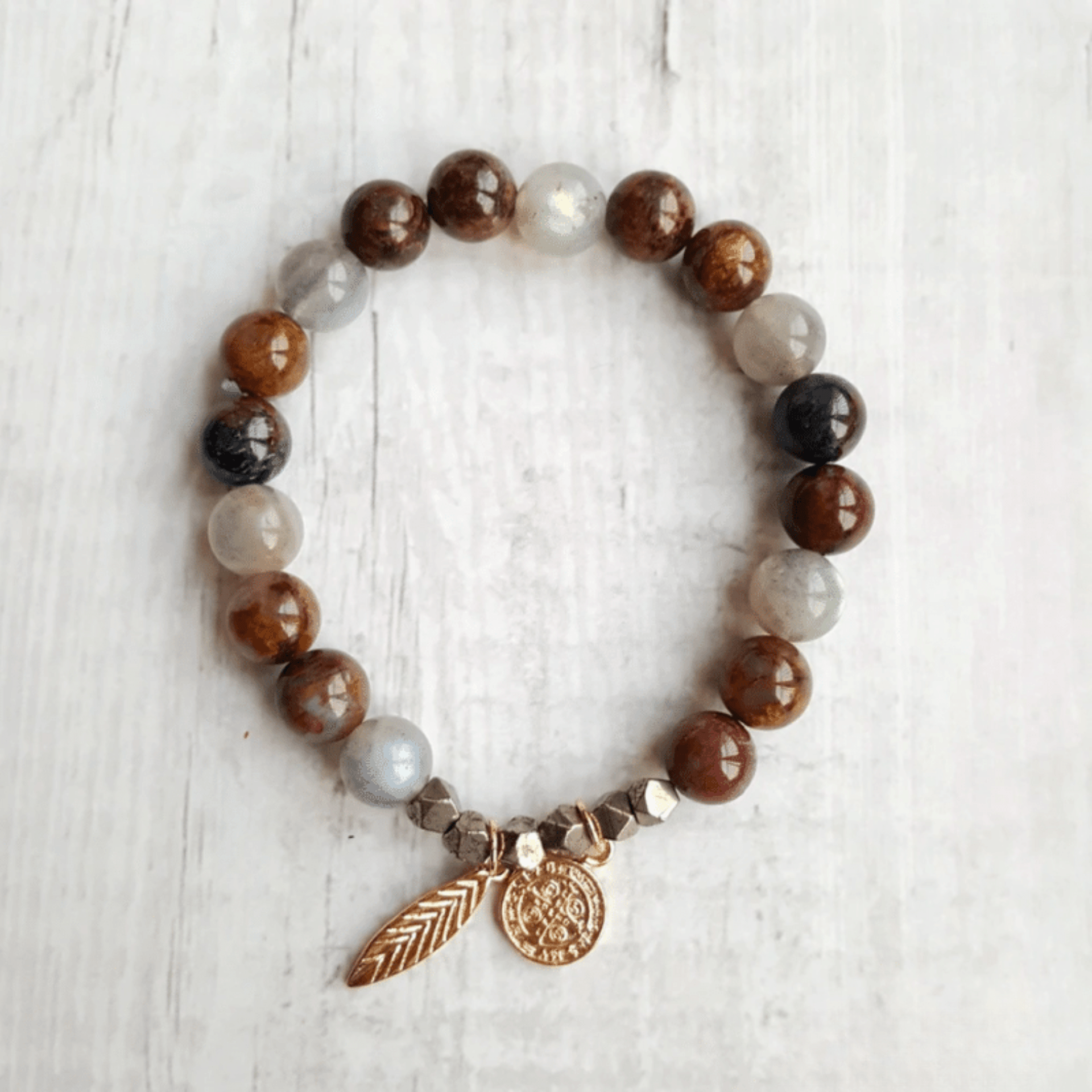 Pietersite, labradorite and pyrite bracelet