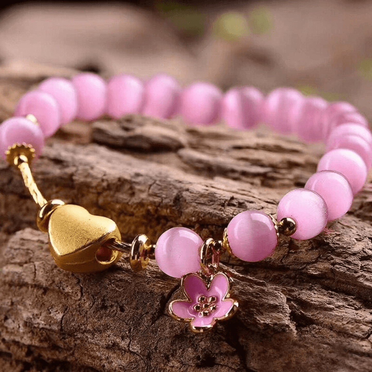 Pink Cat Eye Heart Bracelet
