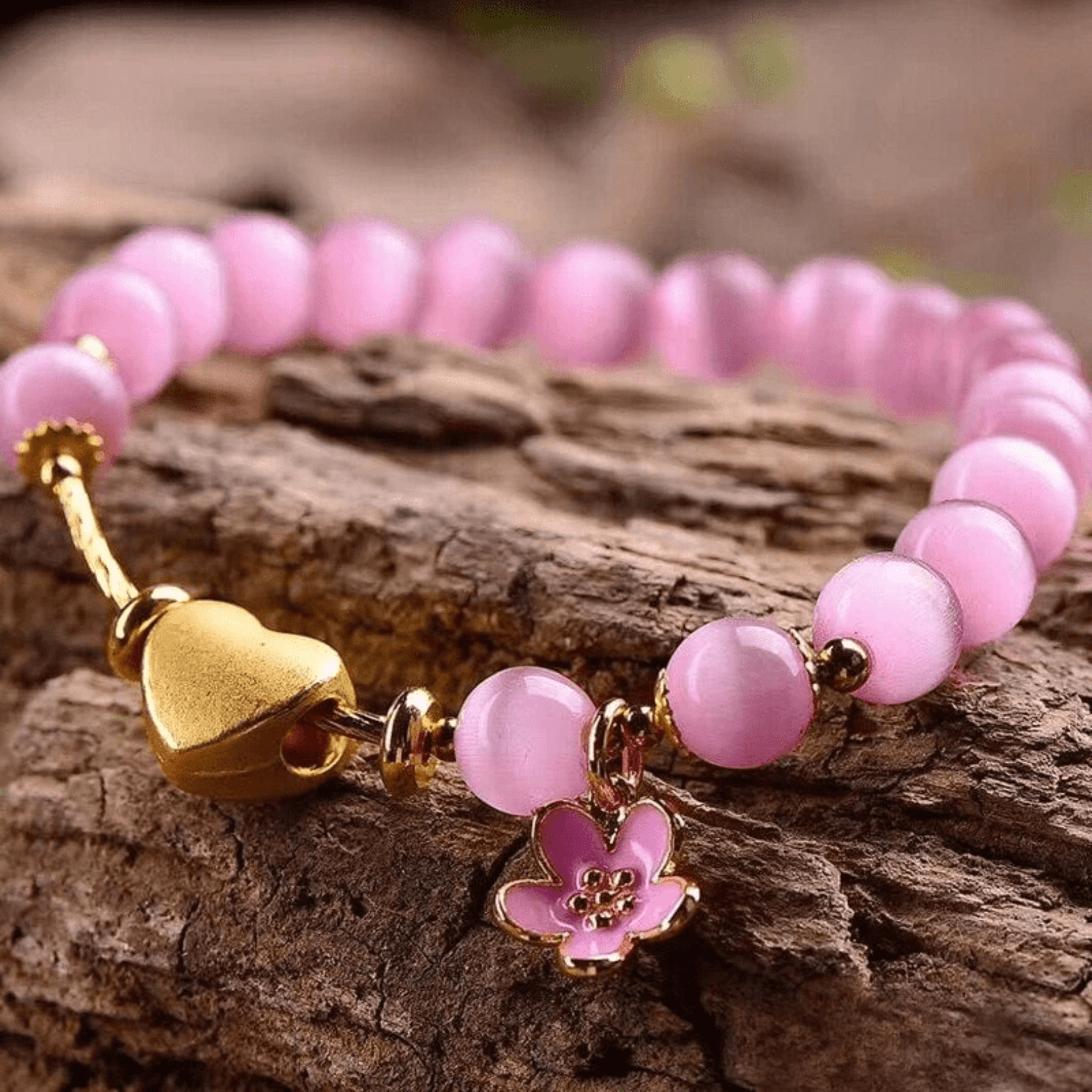 Pink Cat Eye Heart Bracelet