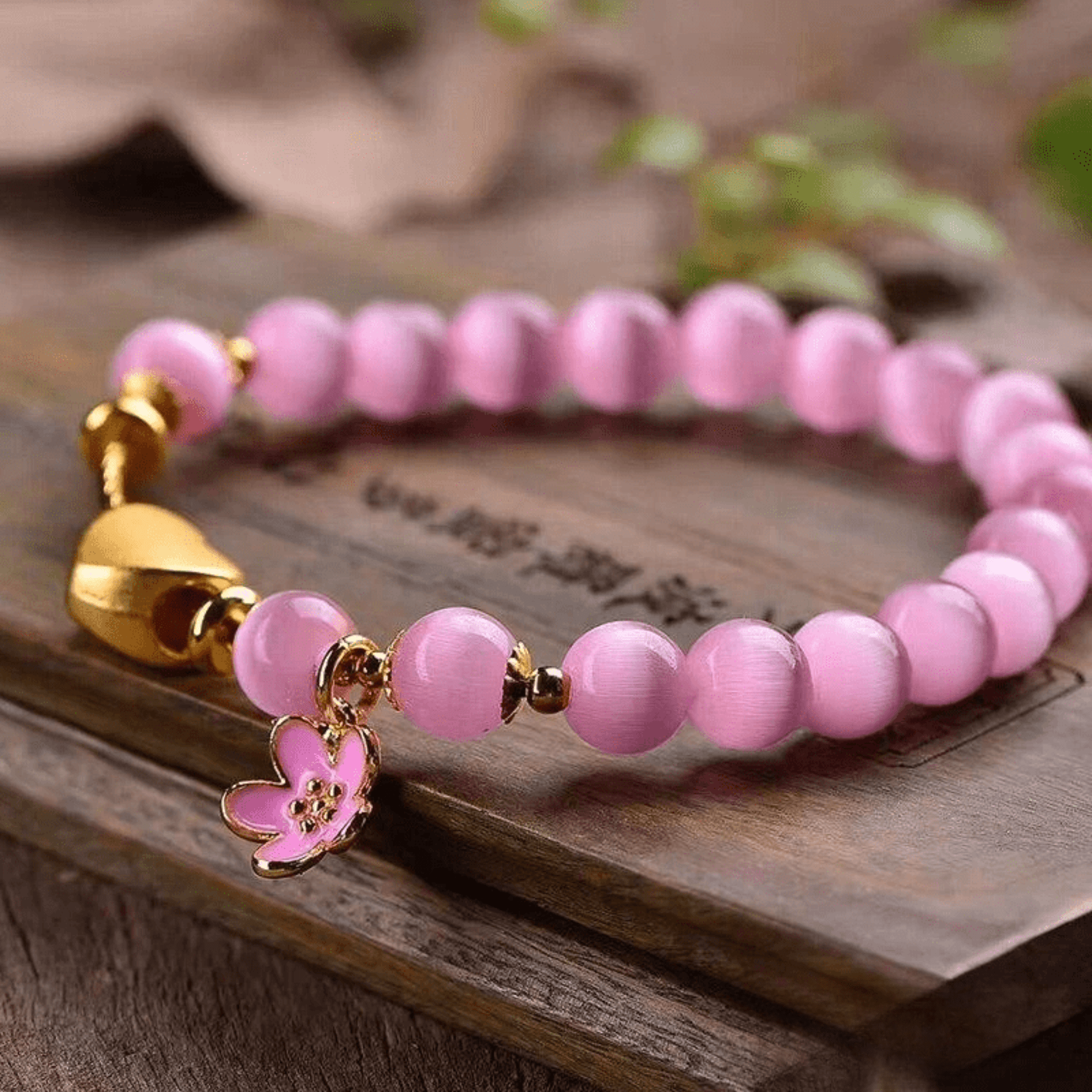 Pink Cat Eye Heart Bracelet