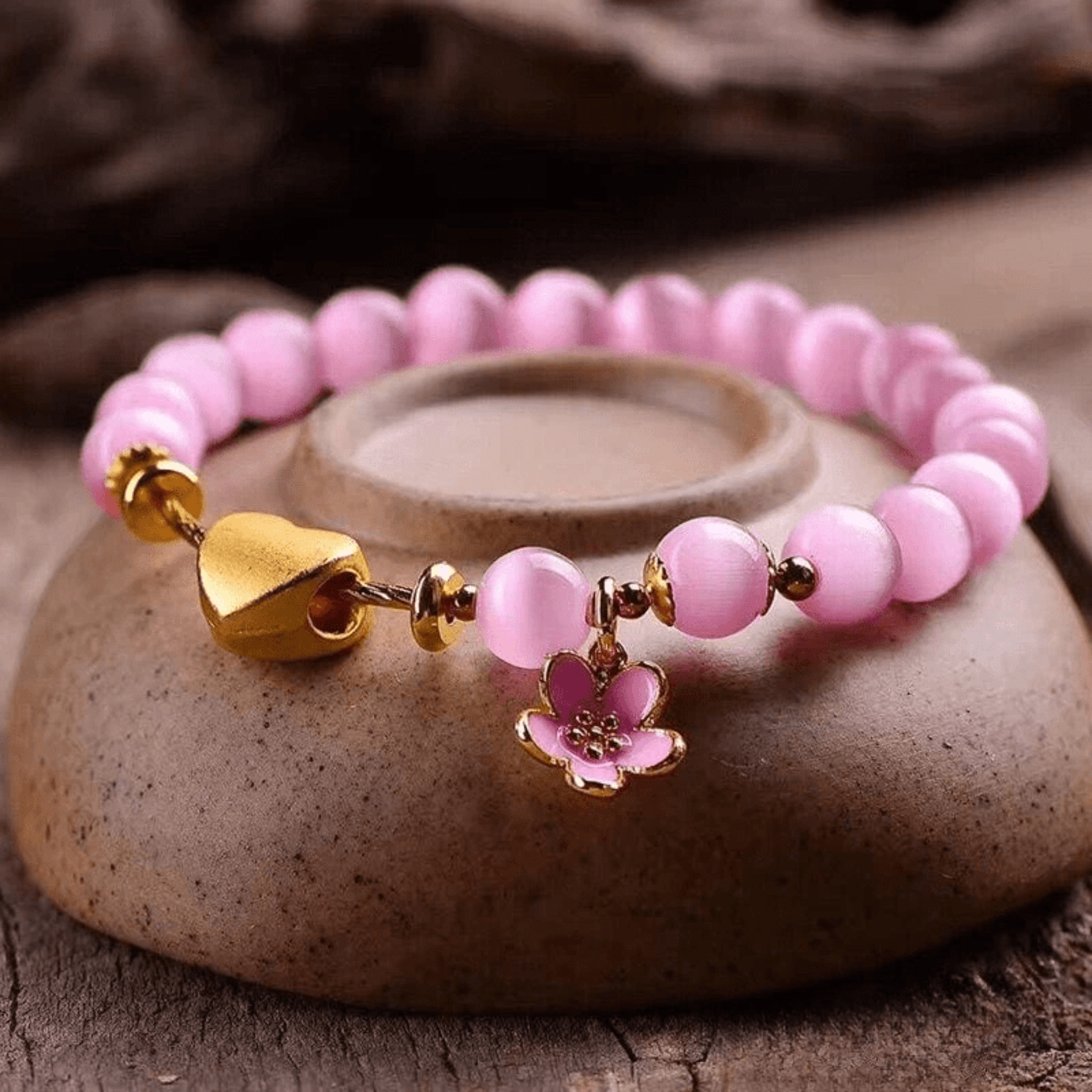 Pink Cat Eye Heart Bracelet