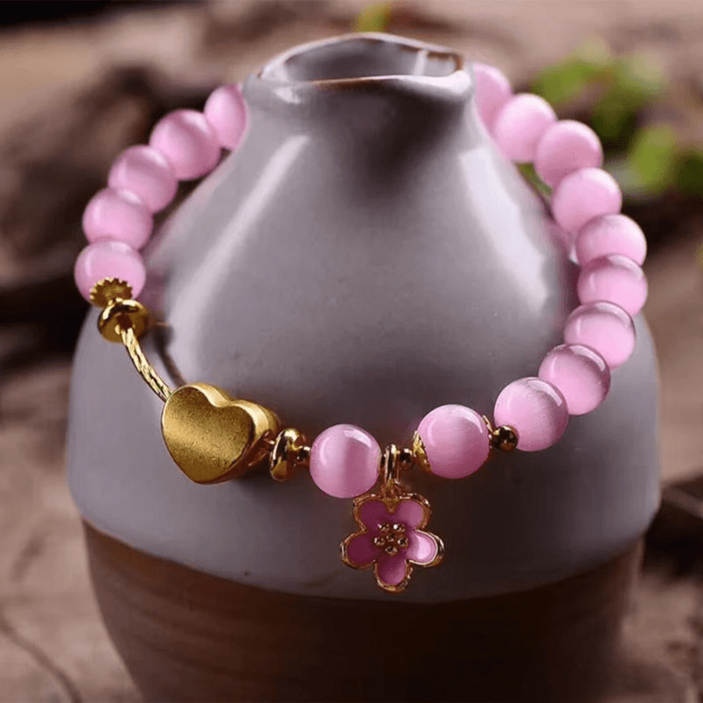 Pink Cat Eye Heart Bracelet