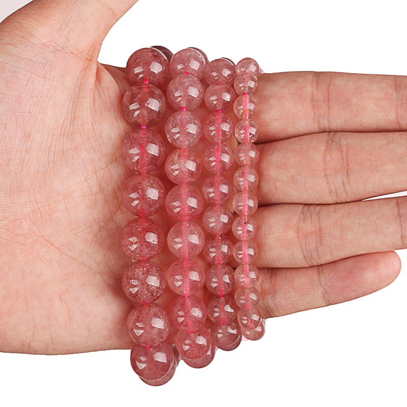 Round strawberry quartz beads