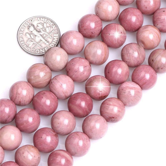 Round pink rhodonite beads