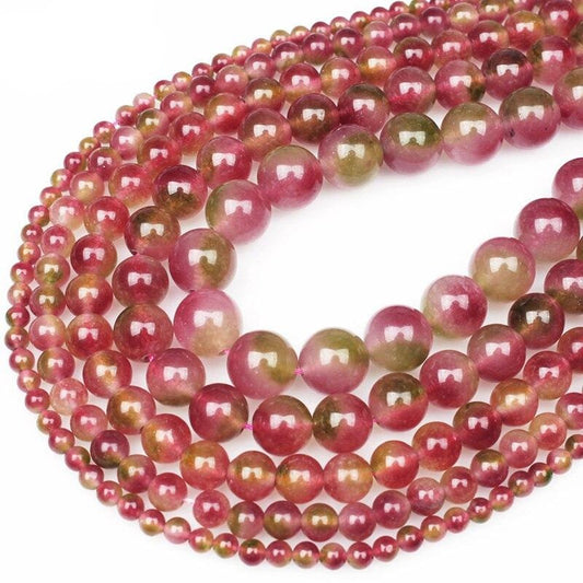 Round watermelon tourmaline beads