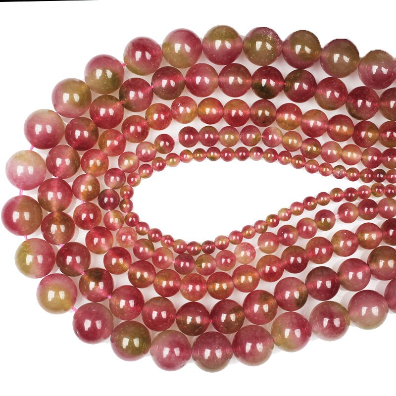 Round watermelon tourmaline beads