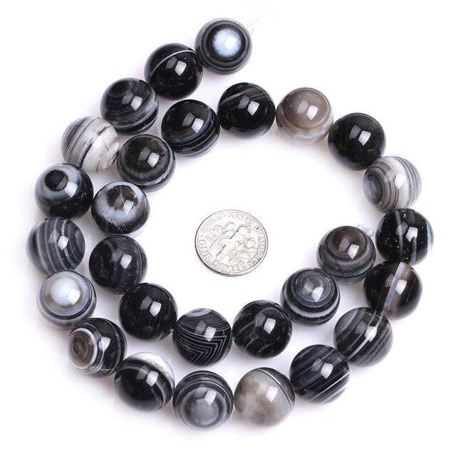 Round black sardonyx beads