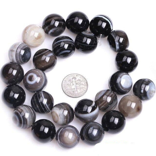 Round black sardonyx beads