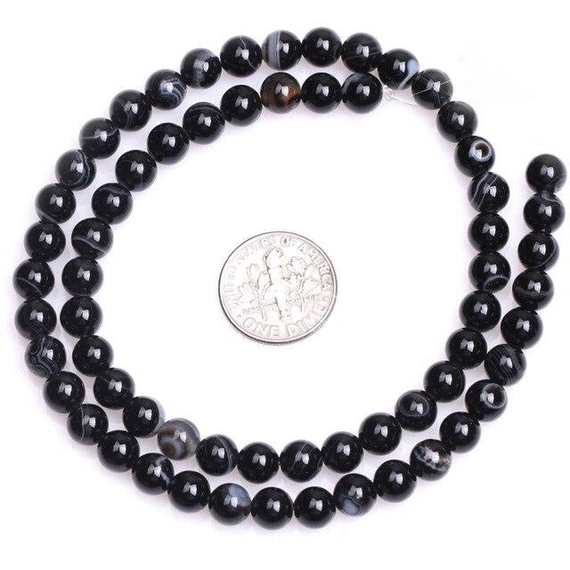 Round black sardonyx beads