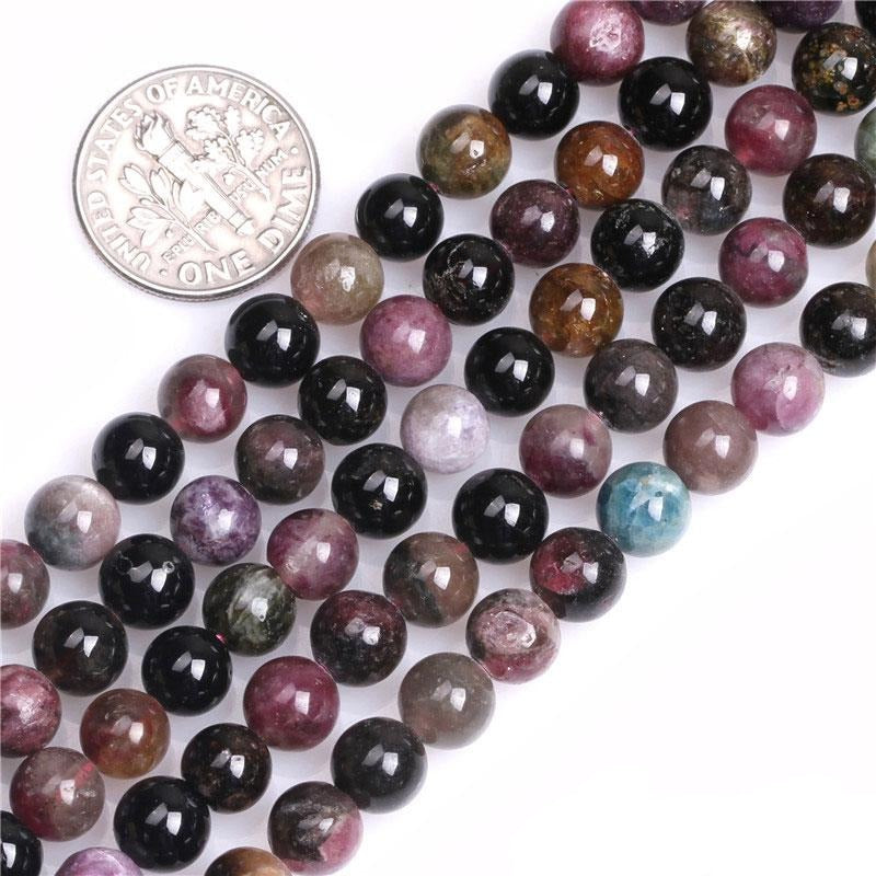 Round multicolor tourmaline beads