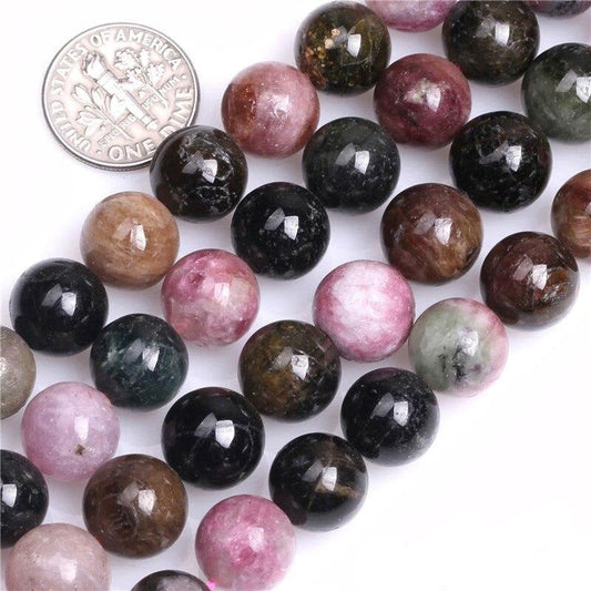 Round multicolor tourmaline beads