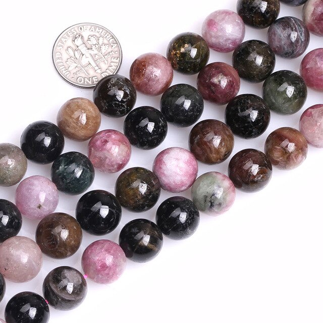 Round multicolor tourmaline beads