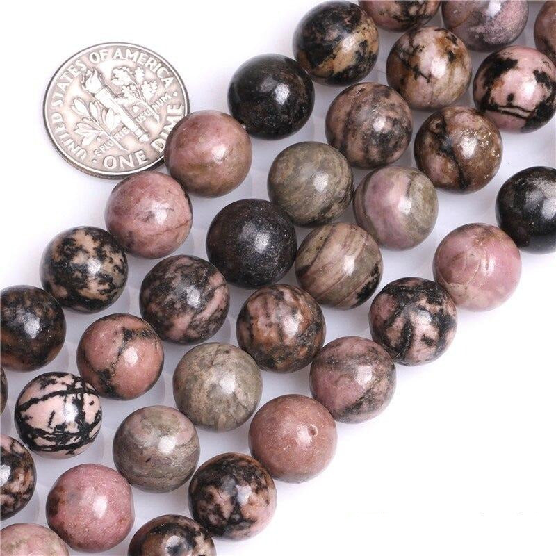 Round rhodonite beads
