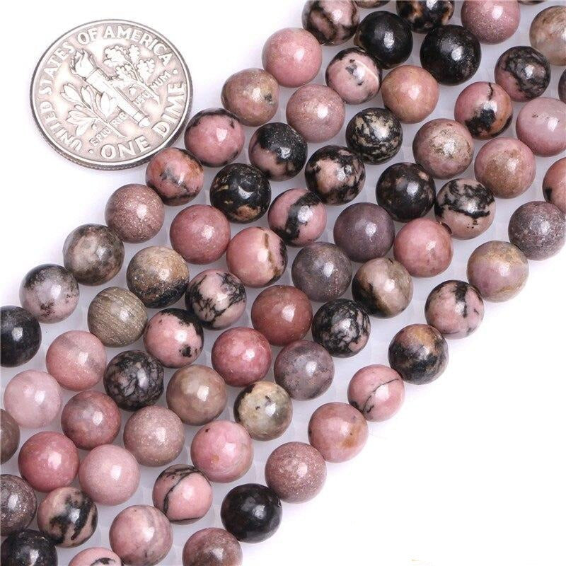 Round rhodonite beads