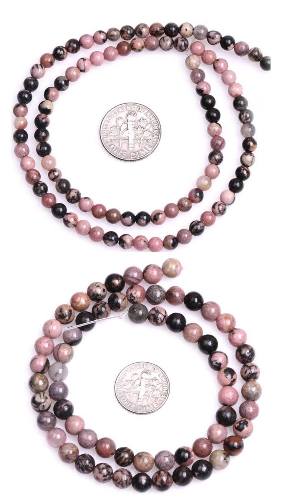 Round rhodonite beads