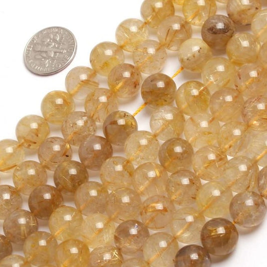 Round rutilated quartz beads