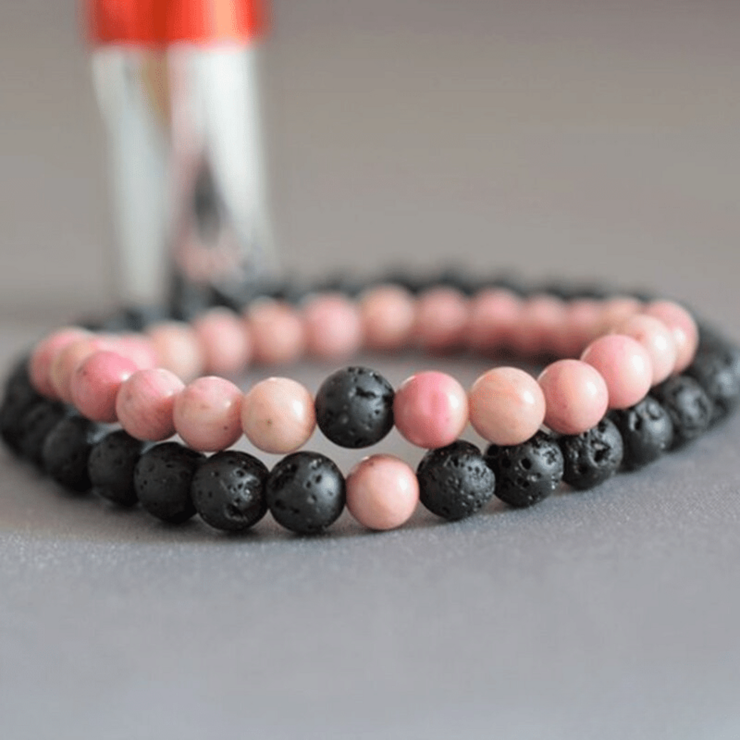 Rhodonite and Lava Stone Distance Bracelets