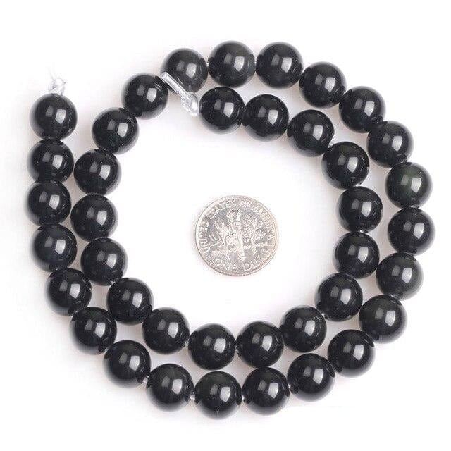 Round black obsidian beads