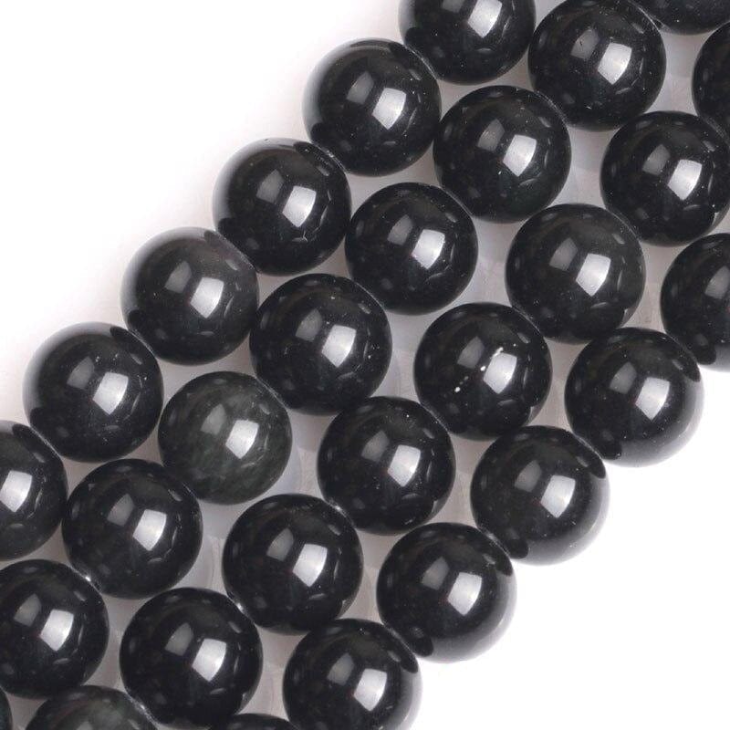 Round black obsidian beads