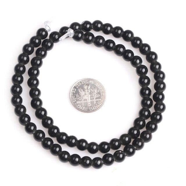 Round black obsidian beads