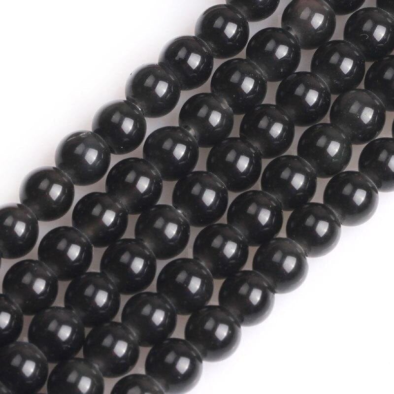 Round black obsidian beads