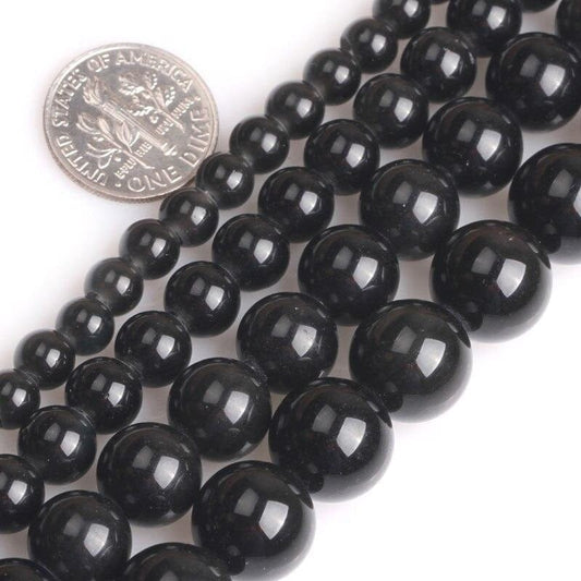 Round black obsidian beads