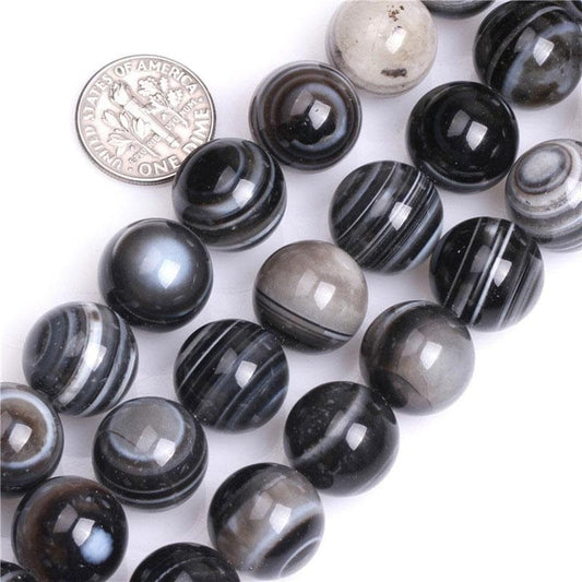 Round black sardonyx beads