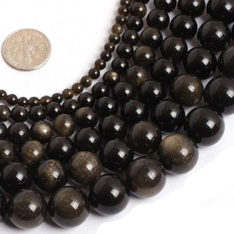 Round golden obsidian beads