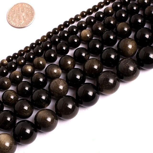 Round golden obsidian beads