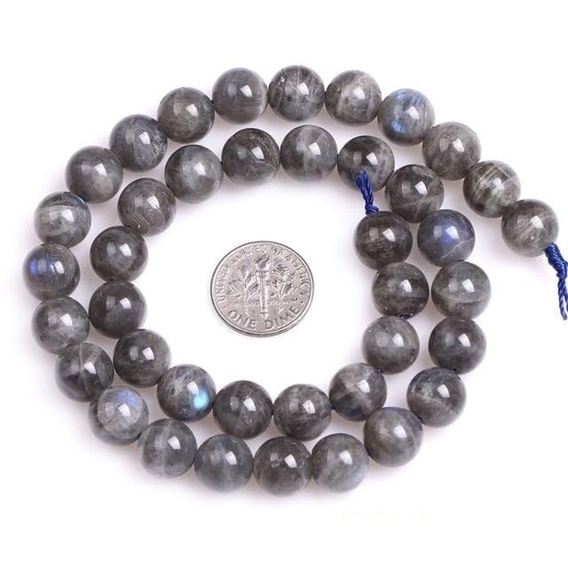 Round grey and blue labradorite beads
