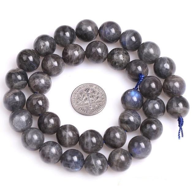 Round grey and blue labradorite beads