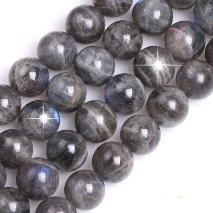 Round grey and blue labradorite beads