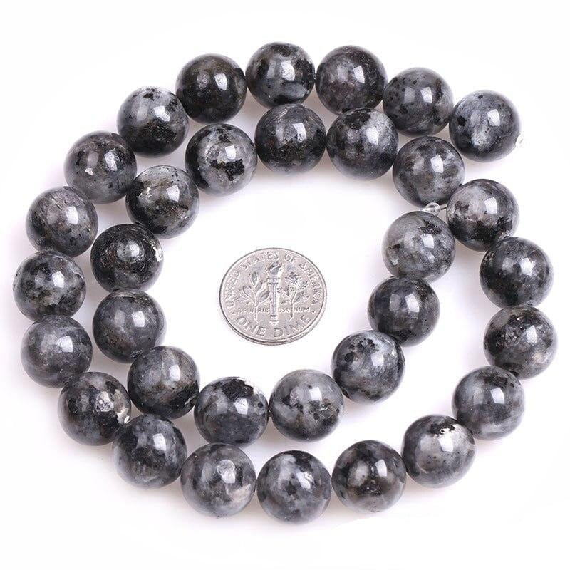 Round larvikite beads