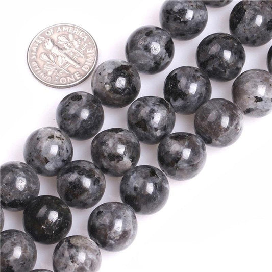 Round larvikite beads