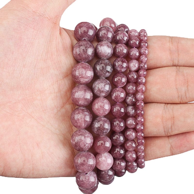 Round lepidolite beads