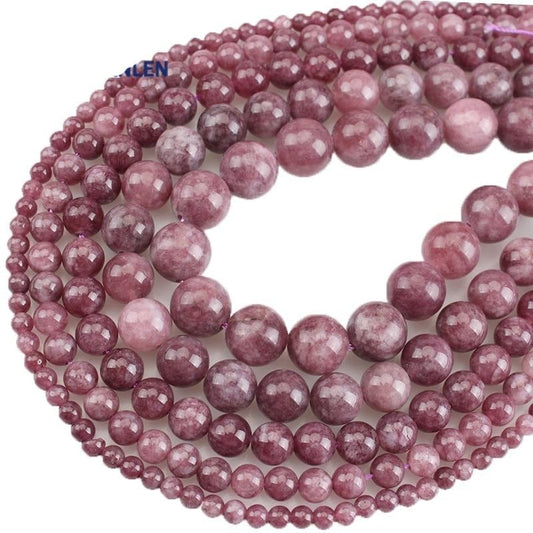 Round lepidolite beads