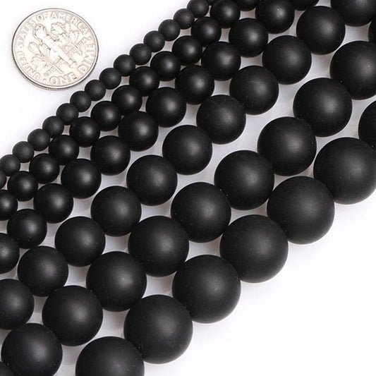 Round matte black onyx beads