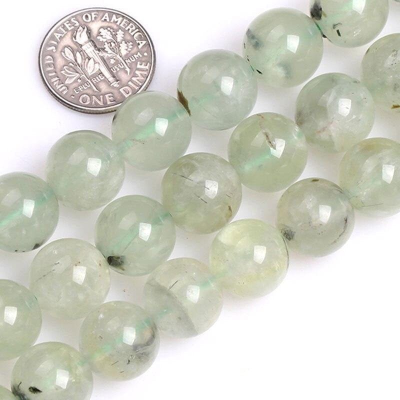 Round prehnite beads