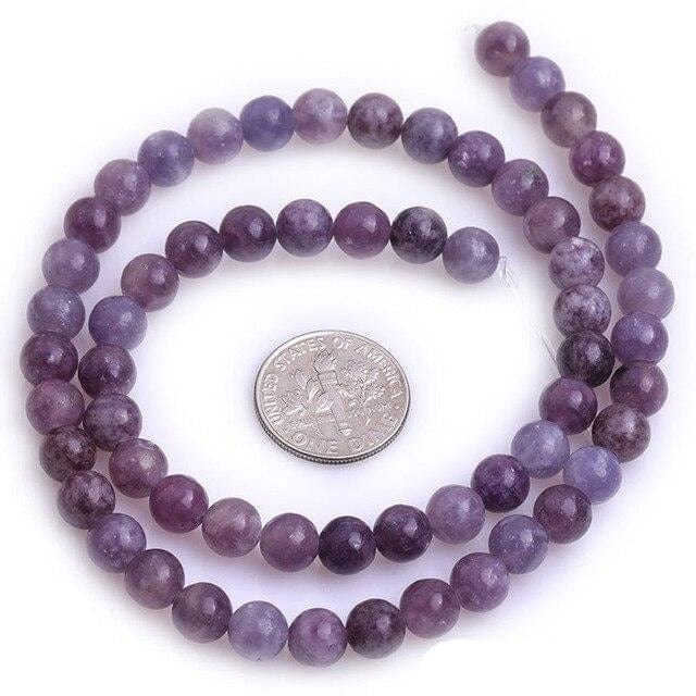 Round purple lepidolite beads
