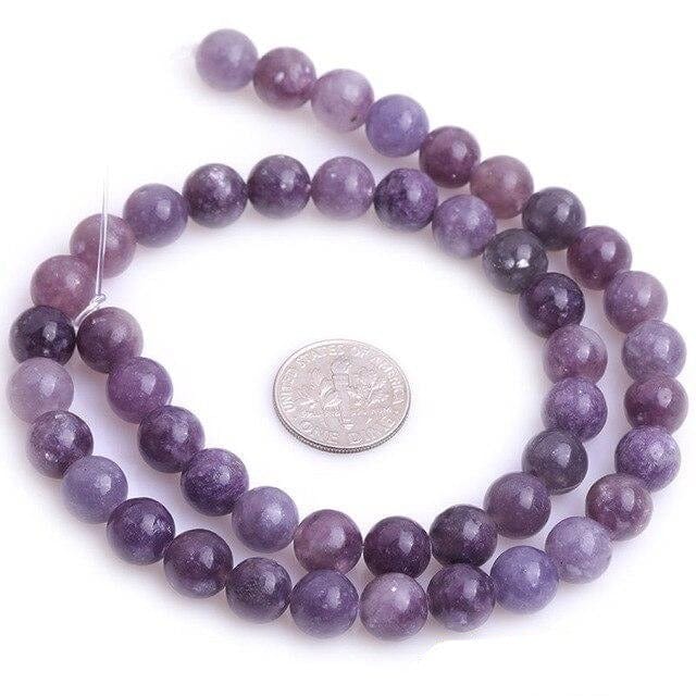 Round purple lepidolite beads